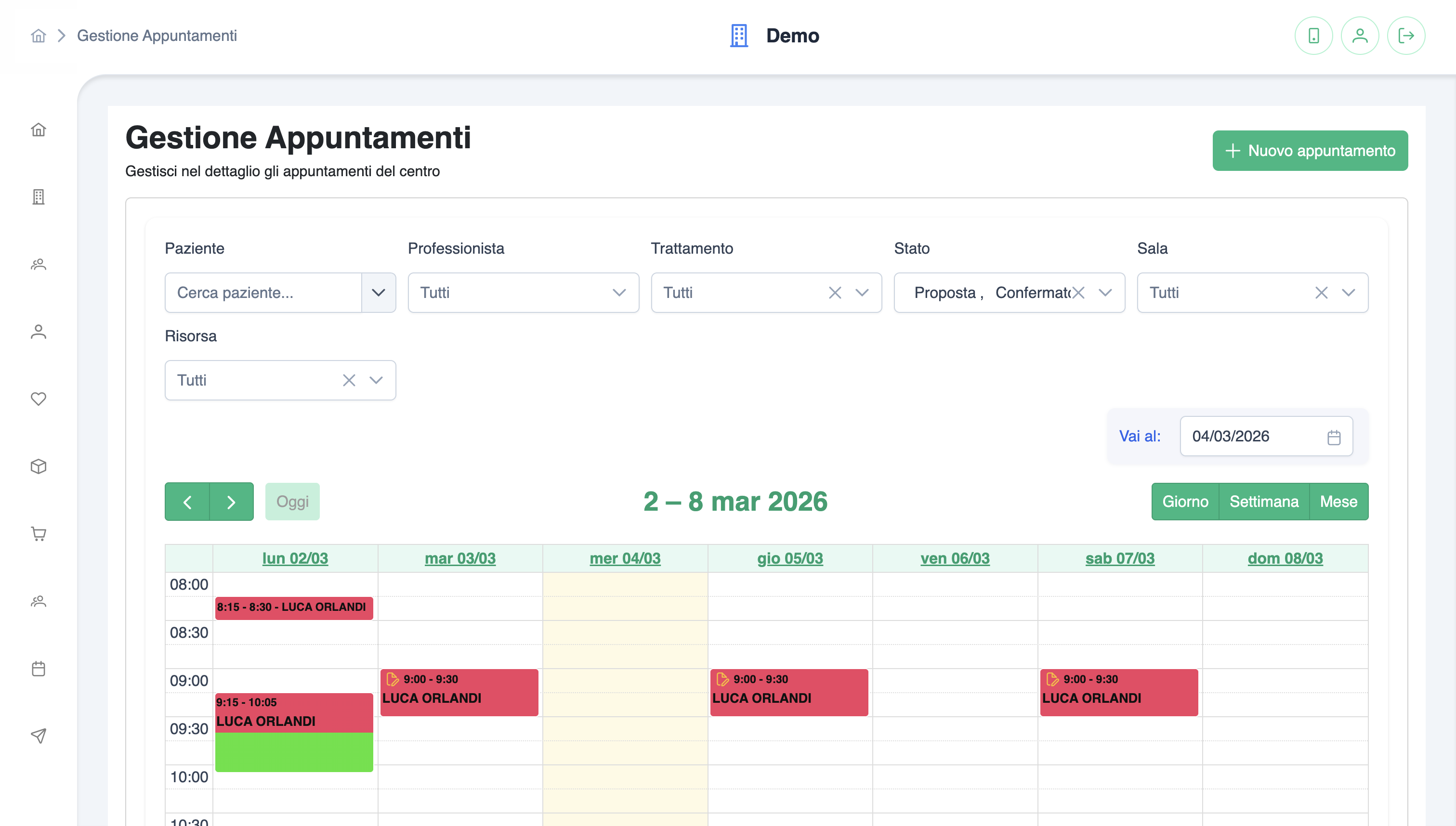 Agenda appuntamenti di MedicalHubPro